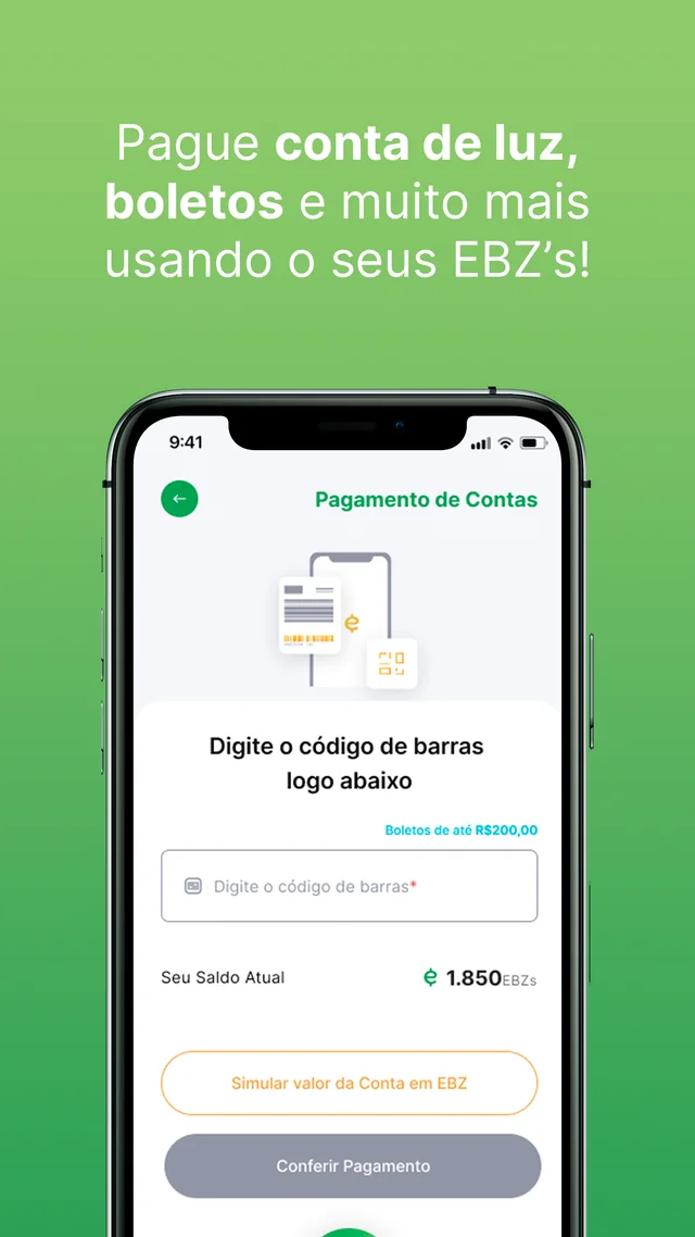 Tela de pagamento de contas do aplicativo Ecobonuz